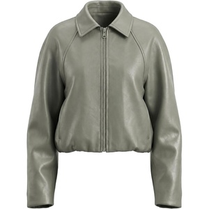 Bellivera Women’s Oversized Faux Leather Bomber Motorcycle Casual Jacket | Windproof Shell Relaxed Drop Shoulder Snap Zip Closure Urban Street Style Versatile Travel Commute Spring Autumn Wear(Grey Faux Leather Coat)