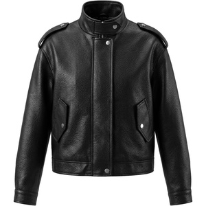 Bellivera Women’s Oversized Faux Leather Bomber Motorcycle Casual Jacket | Windproof Shell Relaxed Drop Shoulder Snap Zip Closure Urban Street Style Versatile Travel Commute Spring Autumn Wear(Black Stand Collar)