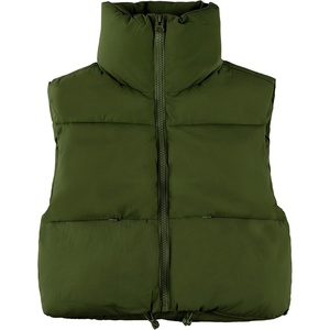 Cropped Puffer Vest Women Zip Up Stand Collar Sleeveless Padded Crop Puffy Vests(Armygreen)