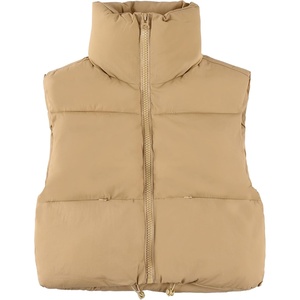Cropped Puffer Vest Women Zip Up Stand Collar Sleeveless Padded Crop Puffy Vests(Khaki)
