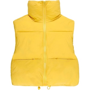 Cropped Puffer Vest Women Zip Up Stand Collar Sleeveless Padded Crop Puffy Vests(Mustard)