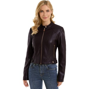 DIASHINY Faux Leather Jacket Women Cropped Motorcycle Biker Outwear | Pu Leather,Stretch,Stand Snap Collar,Zipper Pockets,Slim Bodycon Fit,Casual Daily,Women Fashion Moto Bomber Jacket(Black 048)