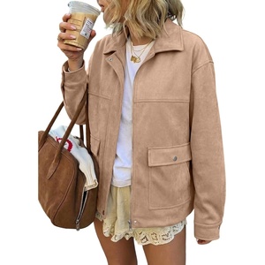 EVALESS Womens Faux Suede Jacket Fall Fashion Casual Winter Coats Outerwear | Vintage Trendy Lapel Collar Zip Up Bomber Jackets with Pockets,Loose Fit Travel Western Cowgirls Outfits,Business Casual(Khaki)