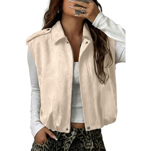 EVALESS Womens Vest Faux Suede Sleeveless Jackets Fashion Spring 2026 Y2K Cropped Jacket Trendy Streetwear with Pockets(Beige)