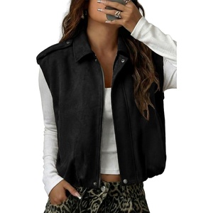 EVALESS Womens Vest Faux Suede Sleeveless Jackets Fashion Spring 2026 Y2K Cropped Jacket Trendy Streetwear with Pockets(Black)