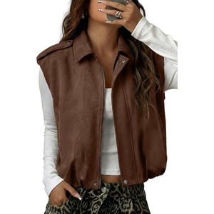 EVALESS Womens Vest Faux Suede Sleeveless Jackets Fashion Spring 2026 Y2K Cropped Jacket Trendy Streetwear with Pockets(Chicory Coffee)