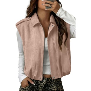 EVALESS Womens Vest Faux Suede Sleeveless Jackets Fashion Spring 2026 Y2K Cropped Jacket Trendy Streetwear with Pockets(Parchment)