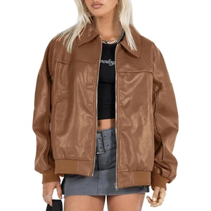EsheSy Women’s Oversized Leather Jacket Faux Suede Boyfriend Motorcycle Full Zip Bomber Jacket(Khaki)