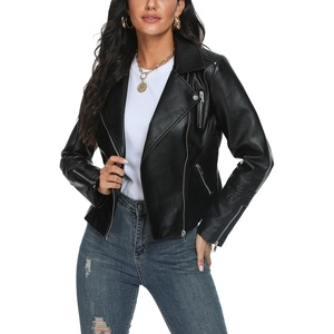 Faux Leather Jacket for Women, Vegan Jackets Moto Biker Motocycle Coat(Black)
