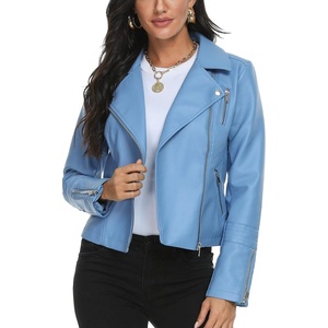 Faux Leather Jacket for Women, Vegan Jackets Moto Biker Motocycle Coat(Blue)