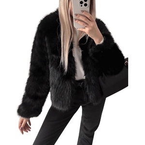 Flygo Womens Faux Fur Coat Winter Warm Cropped Fluffy Shaggy Jacket | Smooth Lining, Open Front Long Sleeve, Snap Button, 2 Pockets, 2026 Luxury Fuzzy Outerwear Cardigan, Going Out, Wedding Party(Black)