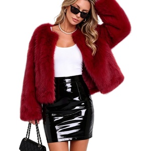 Flygo Womens Faux Fur Coat Winter Warm Cropped Fluffy Shaggy Jacket | Smooth Lining, Open Front Long Sleeve, Snap Button, 2 Pockets, 2026 Luxury Fuzzy Outerwear Cardigan, Going Out, Wedding Party(Red)