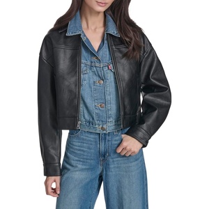 Levi’s Women’s Relaxed Fit Zip Front Jacket(Black Faux Leather)