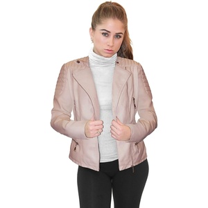 Olivia Miller Women’s Faux Leather Moto Jacket | Zip-up closure, faux leather material, biker moto style, slim fit, suitable for casual wear and outings(Dusty Rose)