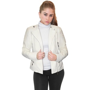Olivia Miller Women’s Faux Leather Moto Jacket | Zip-up closure, faux leather material, biker moto style, slim fit, suitable for casual wear and outings(Ivory)