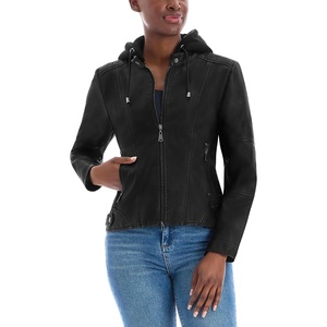 Olivia Miller Women’s Faux Leather Moto Jacket | Zip-up closure, faux leather material, biker moto style, slim fit, suitable for casual wear and outings(Jk5210-black)