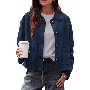 PRETTYGARDEN Faux Suede Casual Cropped Fall Jacket for Women Trendy 2026 | Short Trench Coat, Lapel Collar, Button Down Jackets with Pocket, Business Work Teacher Outfits, Fall Winter Clothes(Navy)