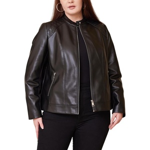 Women Plus Size Faux Leather Jacket Oversized Motorcycle Biker Coat | soft lightweight PU faux leather,stretch elastic roman sleeves,snap lapel,zipper pockets,windproof moto outerwear(Black 166)