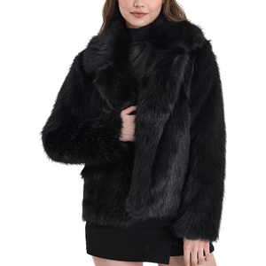 Womens Faux Fur Coat Lapel Winter Jacket Fluffy Shaggy Coats | Faux Fur,Snap Button,with Pockets,Short Coat,Warm,Machine Washable,Eco Friendly,Casual,Luxury,Winter Coats for Women(Black)