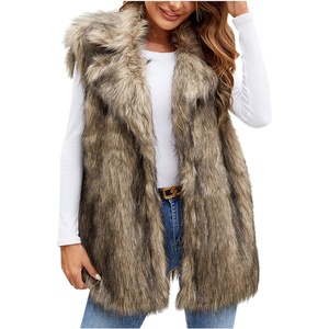 Women’s Faux Fur Vest Fuzzy Fleece Jacket Lapel Furry Jacket Open Front Cardigan Trendy Winter Coats Warm Vest(Brown)
