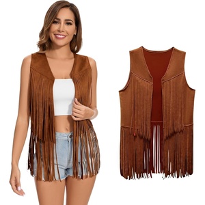 Women’s Fringe Vest 60s 70s Hippie Vest Sleeveless Cowgirl Western Faux Suede Tassel Leather Jacket Hippie Party(Brown)