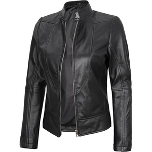 Womens Leather Jacket – Real Lambskin Cafe Racer Style Leather Jackets for Women(Amy – Black Leather Jacket Women)