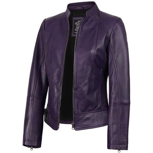 Womens Leather Jacket – Real Lambskin Cafe Racer Style Leather Jackets for Women(Amy – Purple Leather Jacket Women)