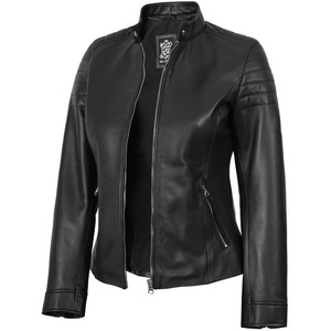 Womens Leather Jacket – Real Lambskin Cafe Racer Style Leather Jackets for Women(Carrie – Black Leather Jacket Women)