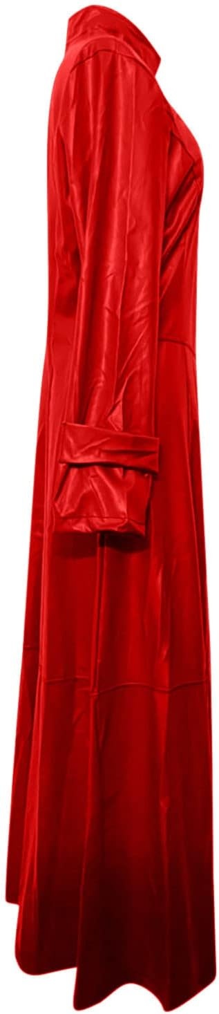 image:imagetuduoms Womens Faux Leather Trench Coat Fashion Sexy Zip Up Motocycle Long Jackets Windbreaker Slim Fit Maxi Winter Over CoatRed