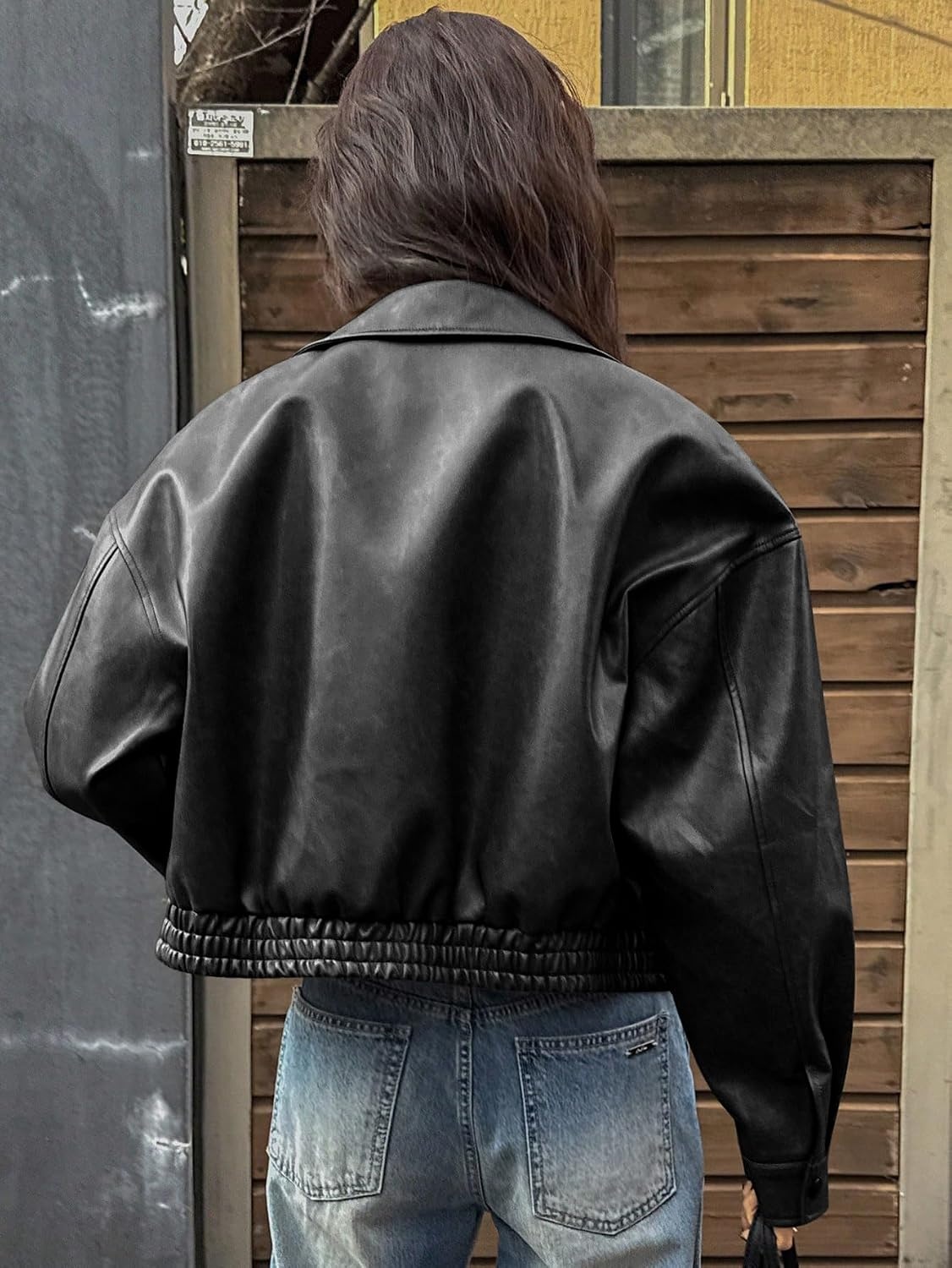 image:imageBEAUDRM Womens Y2K Faux Leather Jacket Zip Up Crop Bomber Jacket Going Out Motor Bike Motorcycle Coat Streetwear with PocketSolid Black