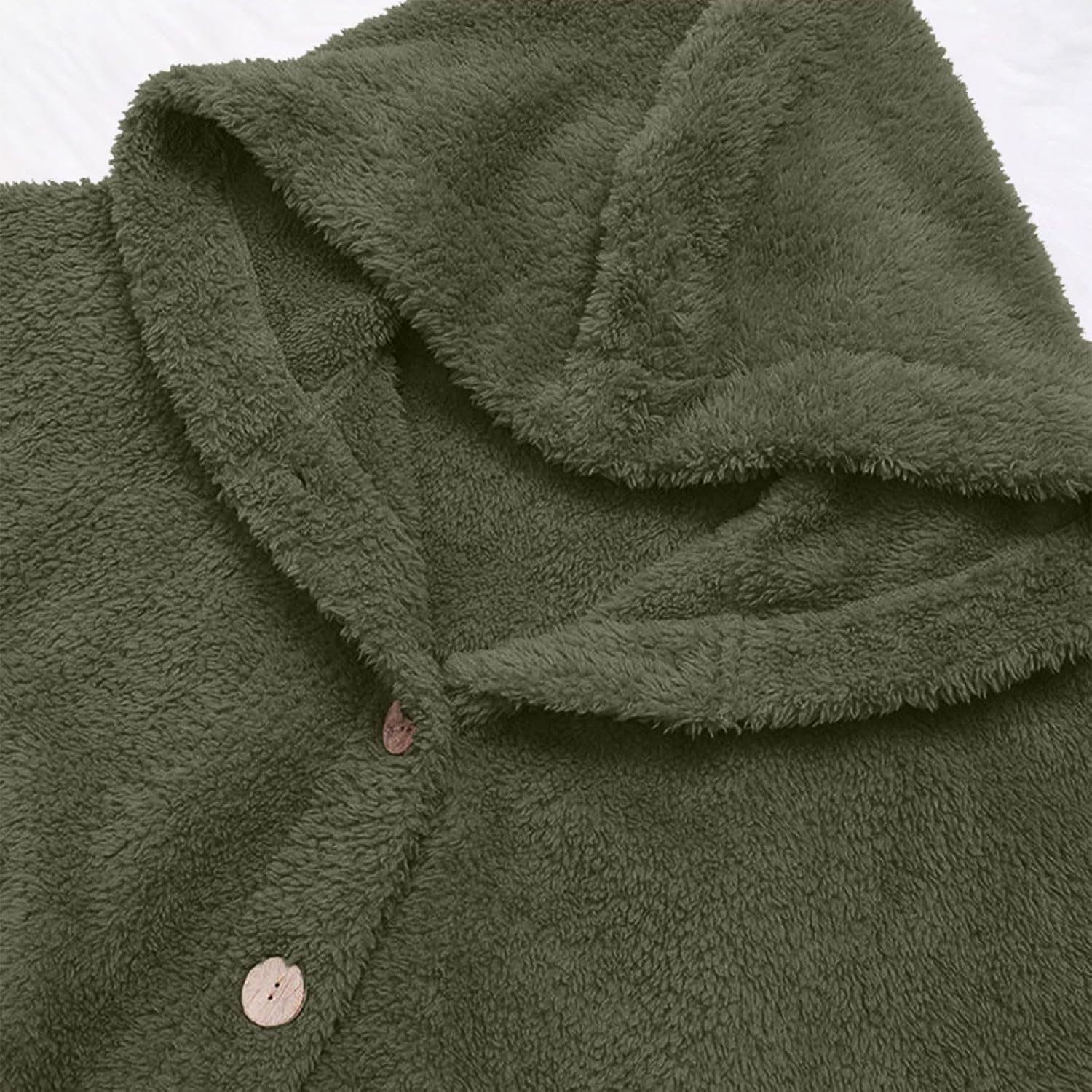 image:imageBeessbest Women Fleece Jacket Button Down Sherpa Hooded Coat Teddy Bear Jacket for Women Long Sleeve Solid Hoodies Oversized Fluffy Pajamas Coats Fall Winter Warm Outerwear with PocketArmy Green