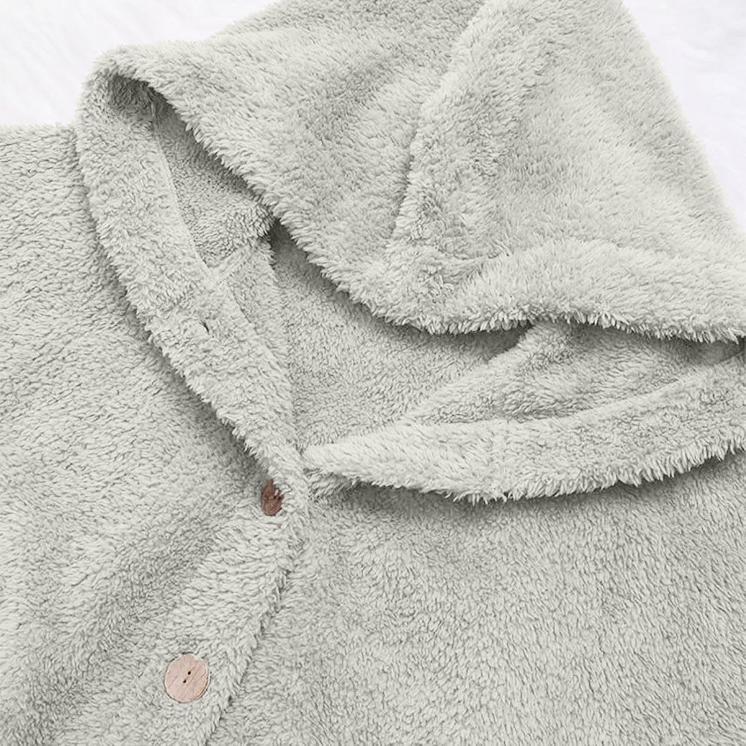 image:imageBeessbest Women Fleece Jacket Button Down Sherpa Hooded Coat Teddy Bear Jacket for Women Long Sleeve Solid Hoodies Oversized Fluffy Pajamas Coats Fall Winter Warm Outerwear with PocketGray