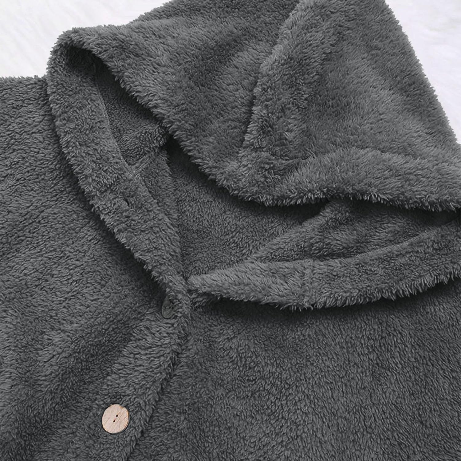 image:imageBeessbest Women Fleece Jacket Button Down Sherpa Hooded Coat Teddy Bear Jacket for Women Long Sleeve Solid Hoodies Oversized Fluffy Pajamas Coats Fall Winter Warm Outerwear with PocketDark Gray