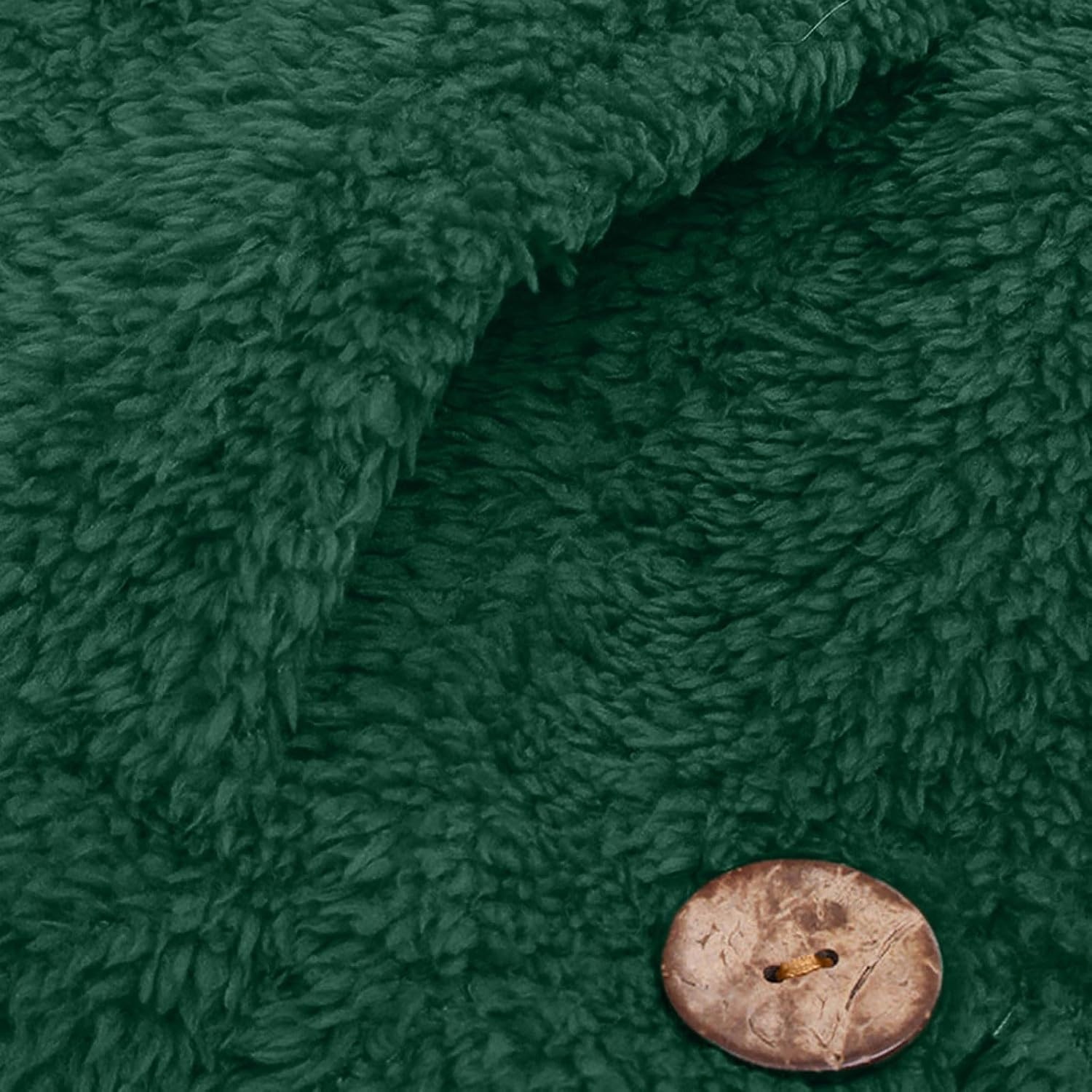 image:imageBeessbest Women Fleece Jacket Button Down Sherpa Hooded Coat Teddy Bear Jacket for Women Long Sleeve Solid Hoodies Oversized Fluffy Pajamas Coats Fall Winter Warm Outerwear with PocketGreen