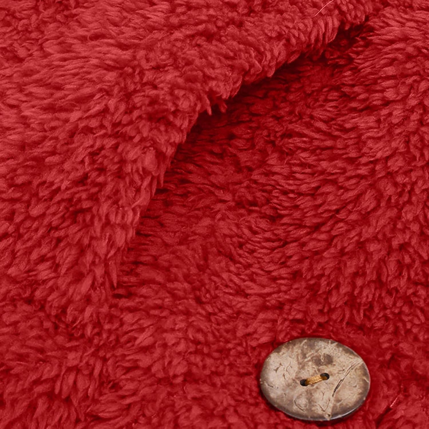 image:imageBeessbest Women Fleece Jacket Button Down Sherpa Hooded Coat Teddy Bear Jacket for Women Long Sleeve Solid Hoodies Oversized Fluffy Pajamas Coats Fall Winter Warm Outerwear with PocketRed