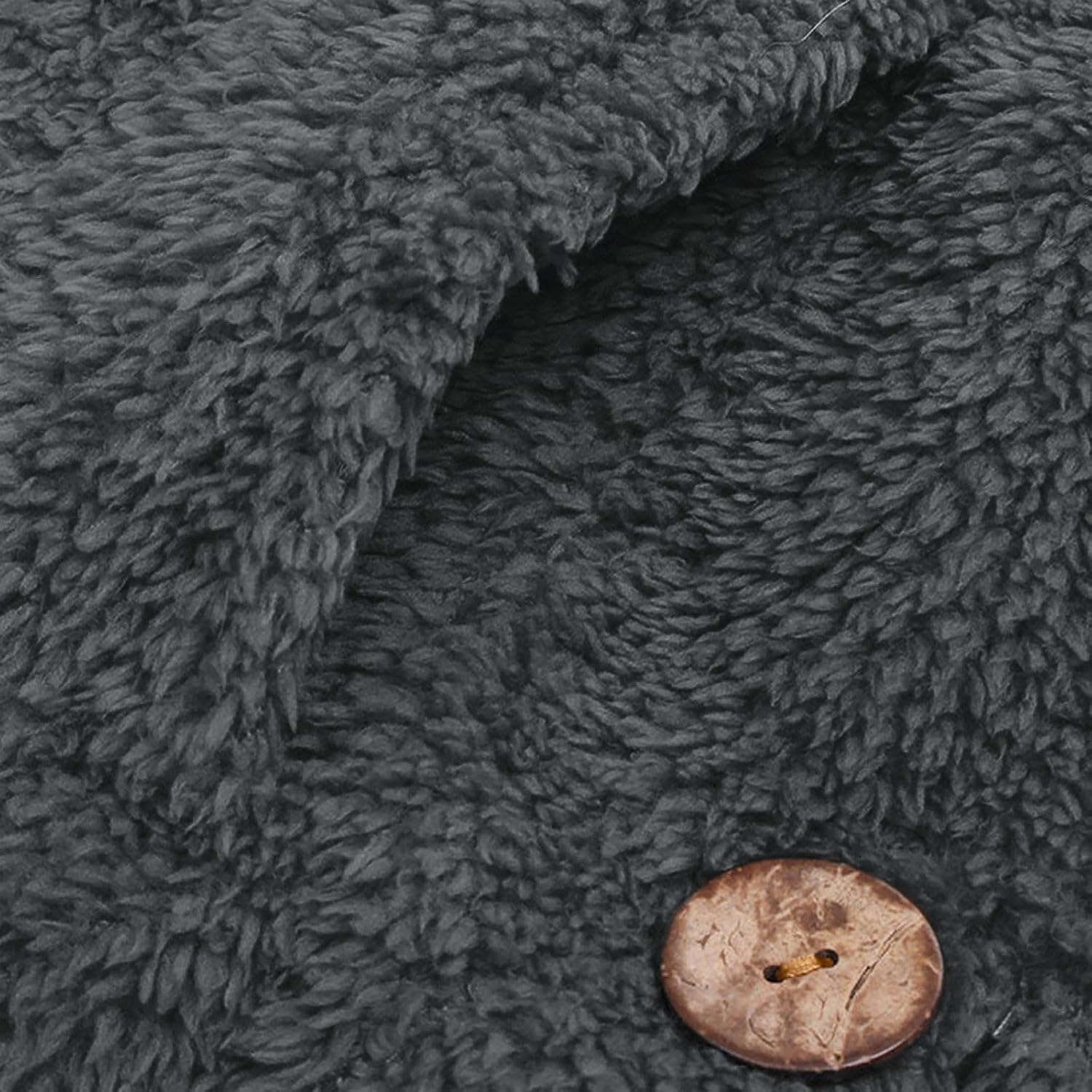 image:imageBeessbest Women Fleece Jacket Button Down Sherpa Hooded Coat Teddy Bear Jacket for Women Long Sleeve Solid Hoodies Oversized Fluffy Pajamas Coats Fall Winter Warm Outerwear with PocketDark Gray