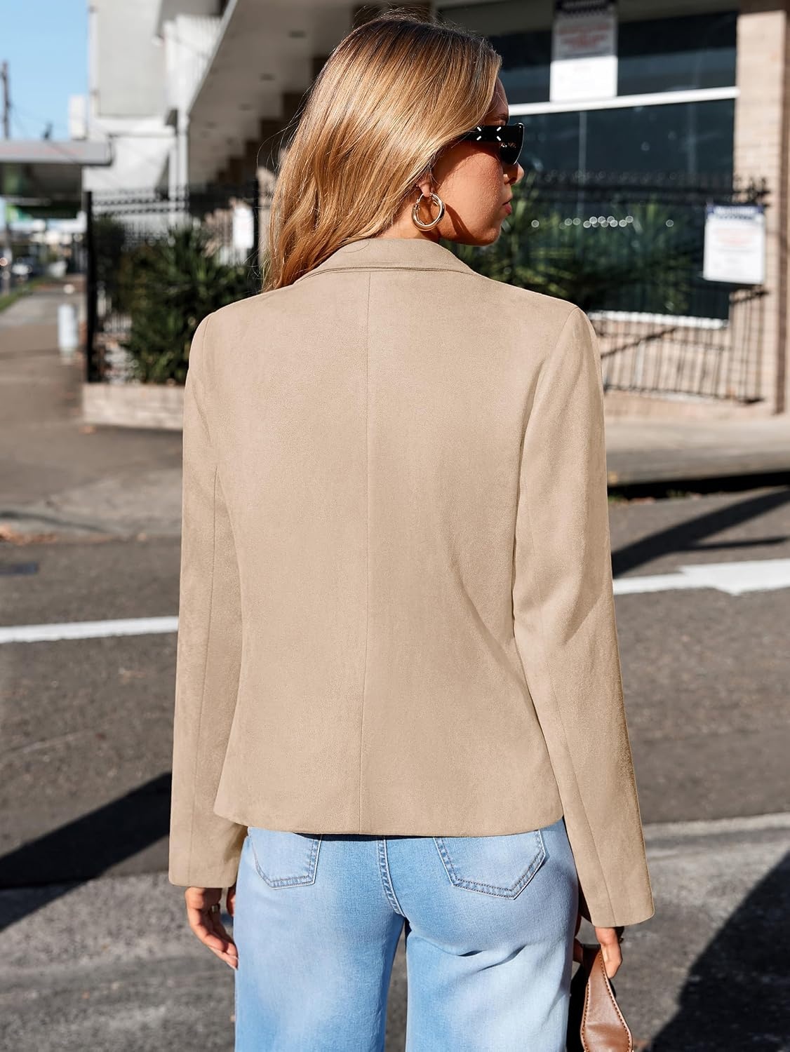 image:imageGlamaker Womens Fall Faux Suede Jackets Fashion Lightweight Coat Outfits Long Sleeve Notch Lapel Open Front Dressy Casual Jacket with Pockets Trendy Winter Clothes Going Out OutfitsApricot