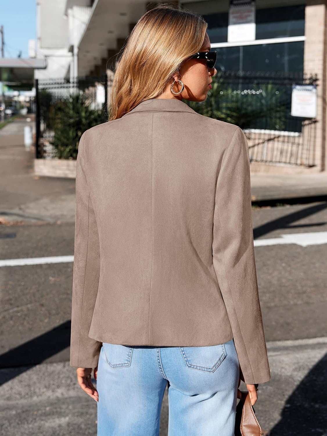 image:imageGlamaker Womens Fall Faux Suede Jackets Fashion Lightweight Coat Outfits Long Sleeve Notch Lapel Open Front Dressy Casual Jacket with Pockets Trendy Winter Clothes Going Out OutfitsLight Grey