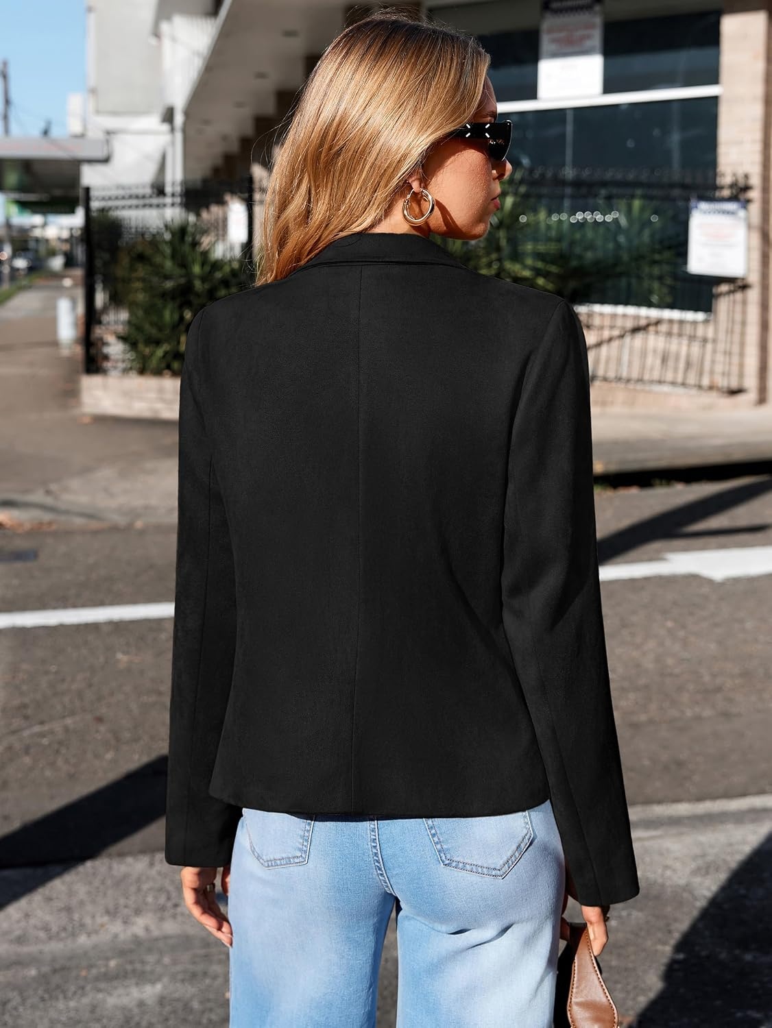image:imageGlamaker Womens Fall Faux Suede Jackets Fashion Lightweight Coat Outfits Long Sleeve Notch Lapel Open Front Dressy Casual Jacket with Pockets Trendy Winter Clothes Going Out OutfitsBlack