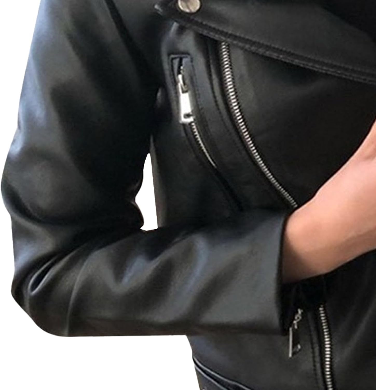 image:imageJEKEDG Womens Casual Blazer Collar Fashion Coat Vintage Biker Spring Fall Coat Jacket Faux Leather Zip Up CoatsBlack 1