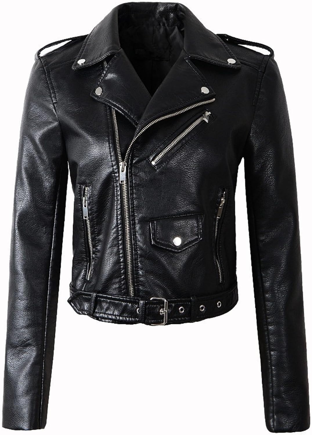 image:imageJEKEDG Womens Casual Blazer Collar Fashion Coat Vintage Biker Spring Fall Coat Jacket Faux Leather Zip Up CoatsBlack 2