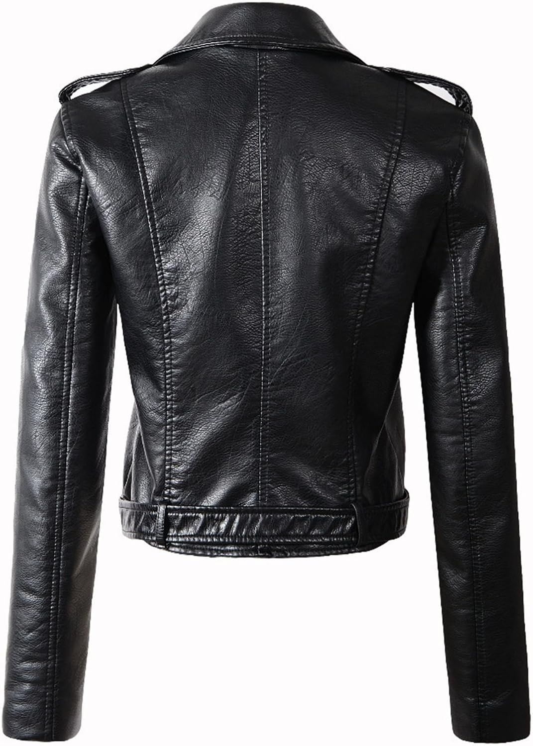 image:imageJEKEDG Womens Casual Blazer Collar Fashion Coat Vintage Biker Spring Fall Coat Jacket Faux Leather Zip Up CoatsBlack 2