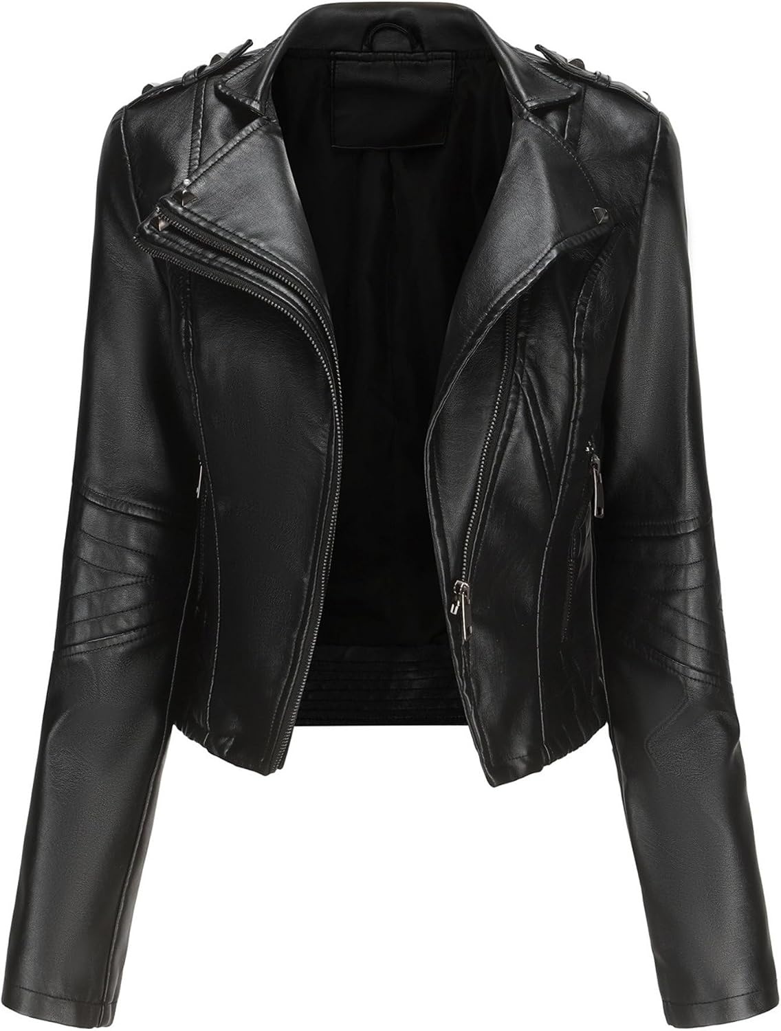 image:imageJEKEDG Womens Casual Blazer Collar Fashion Coat Vintage Biker Spring Fall Coat Jacket Faux Leather Zip Up CoatsBlack 3