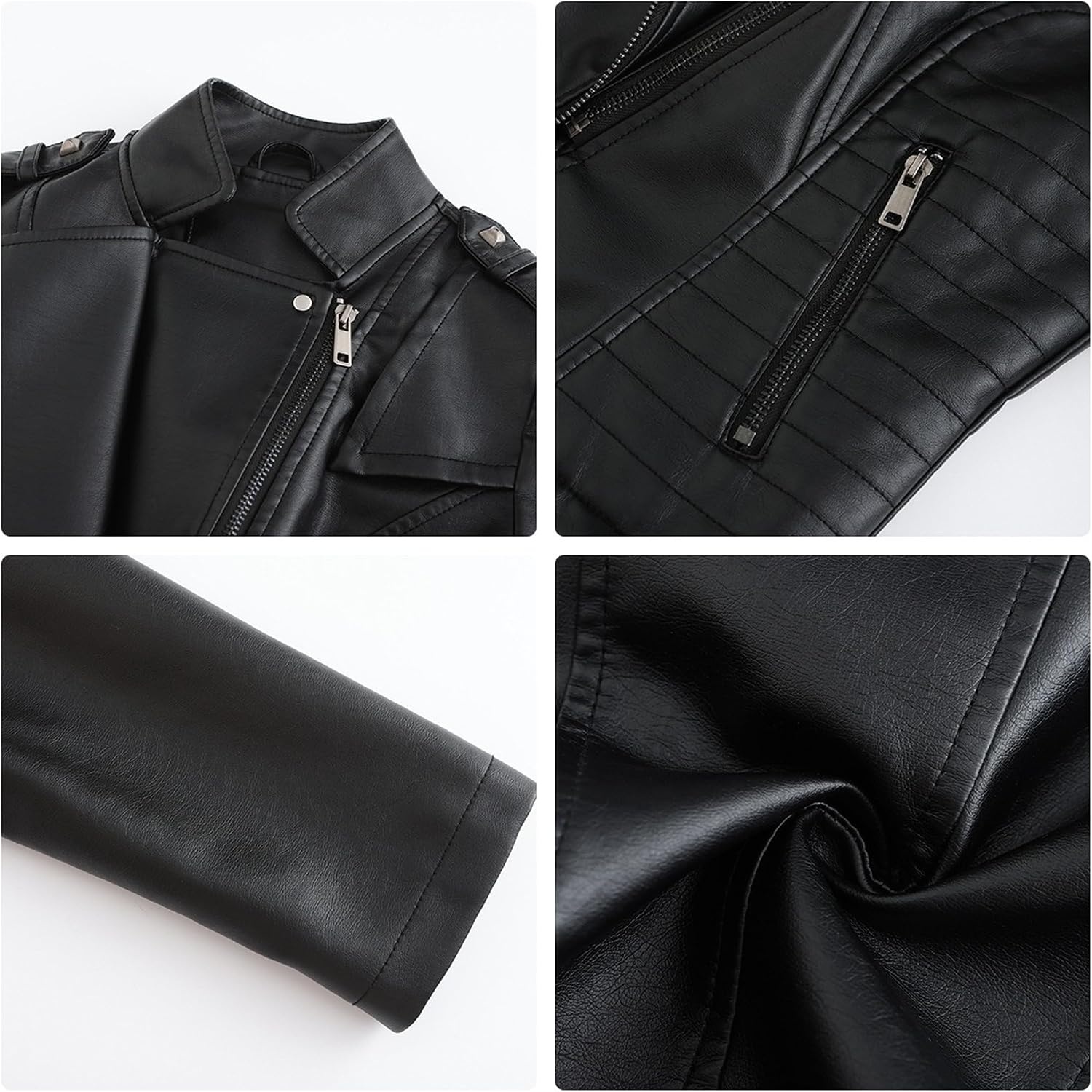 image:imageJEKEDG Womens Casual Blazer Collar Fashion Coat Vintage Biker Spring Fall Coat Jacket Faux Leather Zip Up CoatsBlack 3