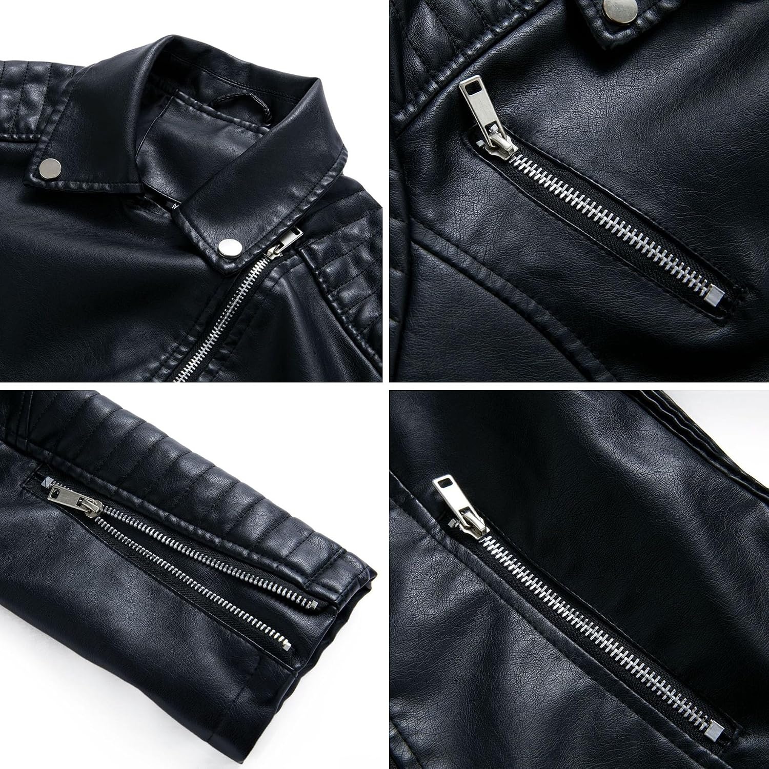 image:imageJEKEDG Womens Casual Blazer Collar Fashion Coat Vintage Biker Spring Fall Coat Jacket Faux Leather Zip Up CoatsBlack 4