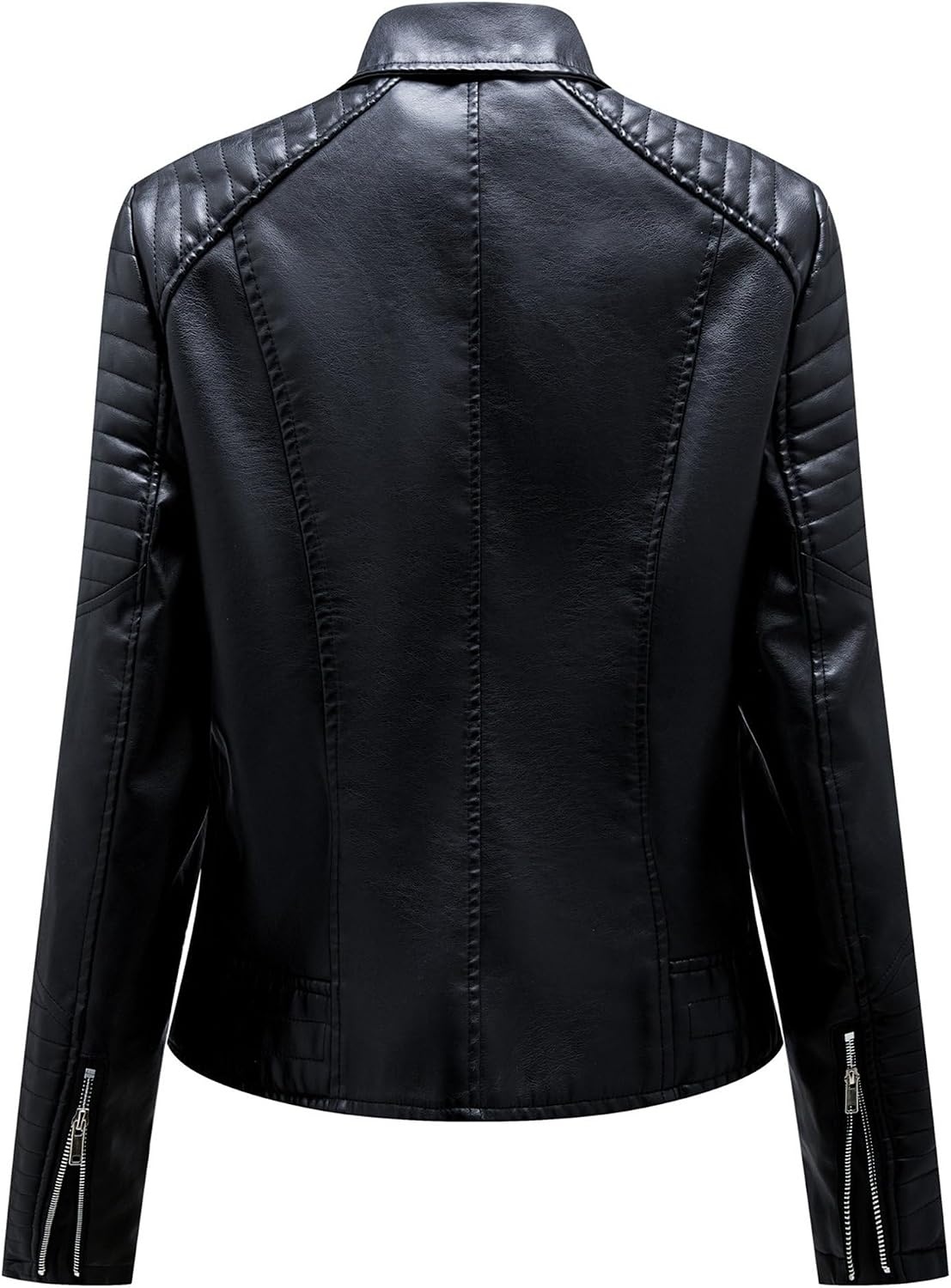 image:imageJEKEDG Womens Casual Blazer Collar Fashion Coat Vintage Biker Spring Fall Coat Jacket Faux Leather Zip Up CoatsBlack 4