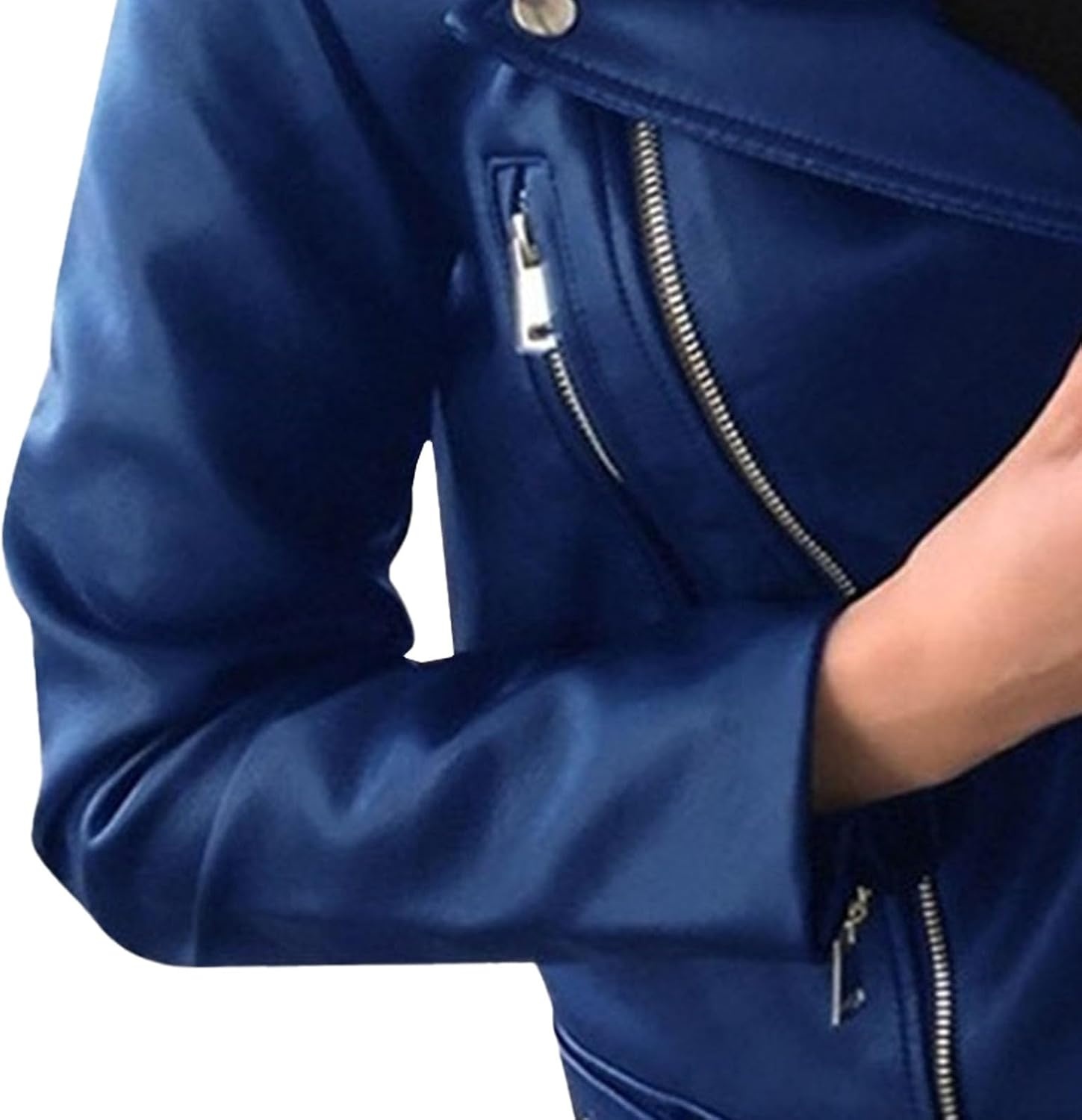 image:imageJEKEDG Womens Casual Blazer Collar Fashion Coat Vintage Biker Spring Fall Coat Jacket Faux Leather Zip Up CoatsBlue 1