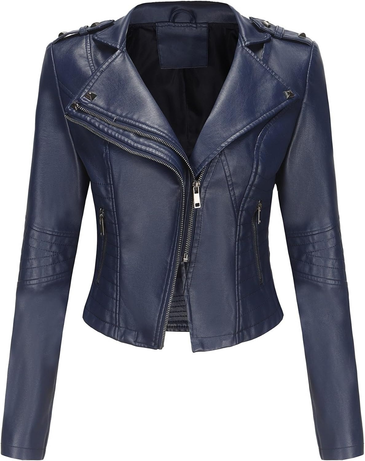 image:imageJEKEDG Womens Casual Blazer Collar Fashion Coat Vintage Biker Spring Fall Coat Jacket Faux Leather Zip Up CoatsBlue 3