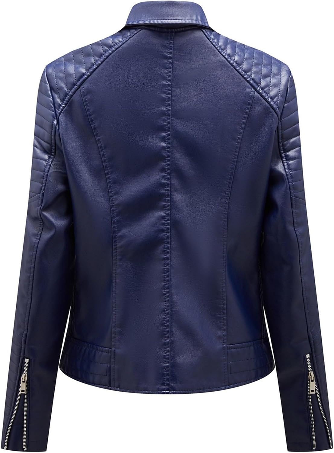 image:imageJEKEDG Womens Casual Blazer Collar Fashion Coat Vintage Biker Spring Fall Coat Jacket Faux Leather Zip Up CoatsBlue 4