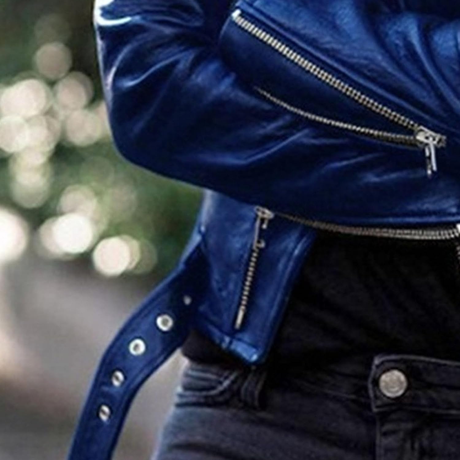 image:imageJEKEDG Womens Casual Blazer Collar Fashion Coat Vintage Biker Spring Fall Coat Jacket Faux Leather Zip Up CoatsBlue